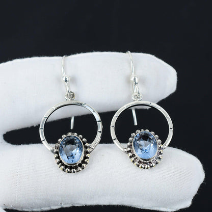 Aquamarine Blue Gemstone Hoop Earrings