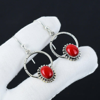Red Coral Hoop Earrings
