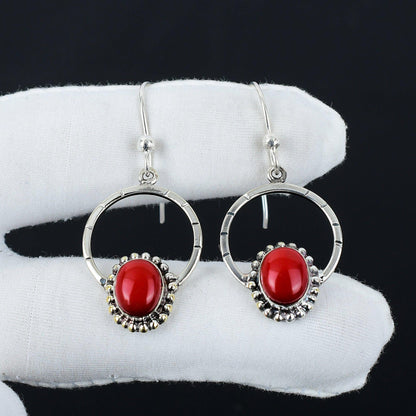 Red Coral Hoop Earrings