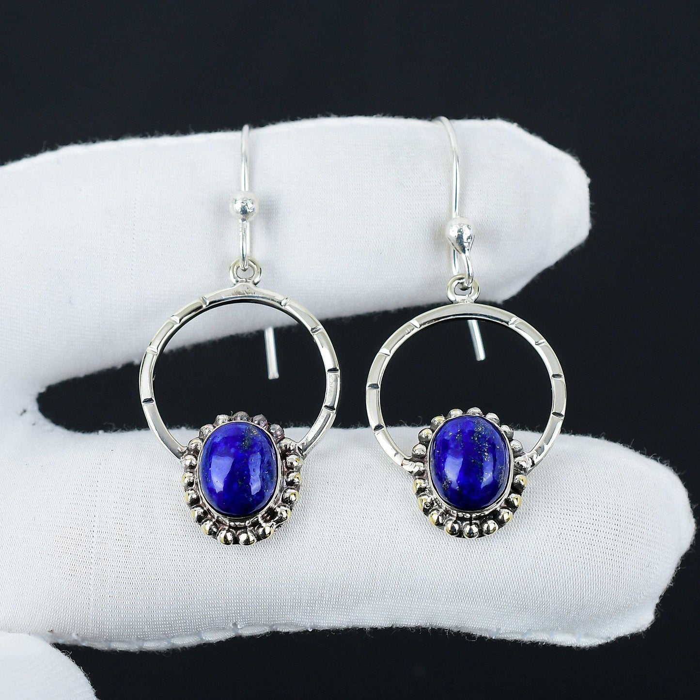 Blue Lapis Lazuli Gemstone Hoop Earrings