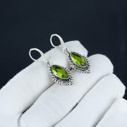Green Peridot Gemstone Marquise Earrings