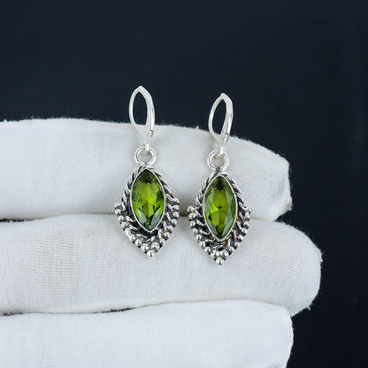 Green Peridot Gemstone Marquise Earrings