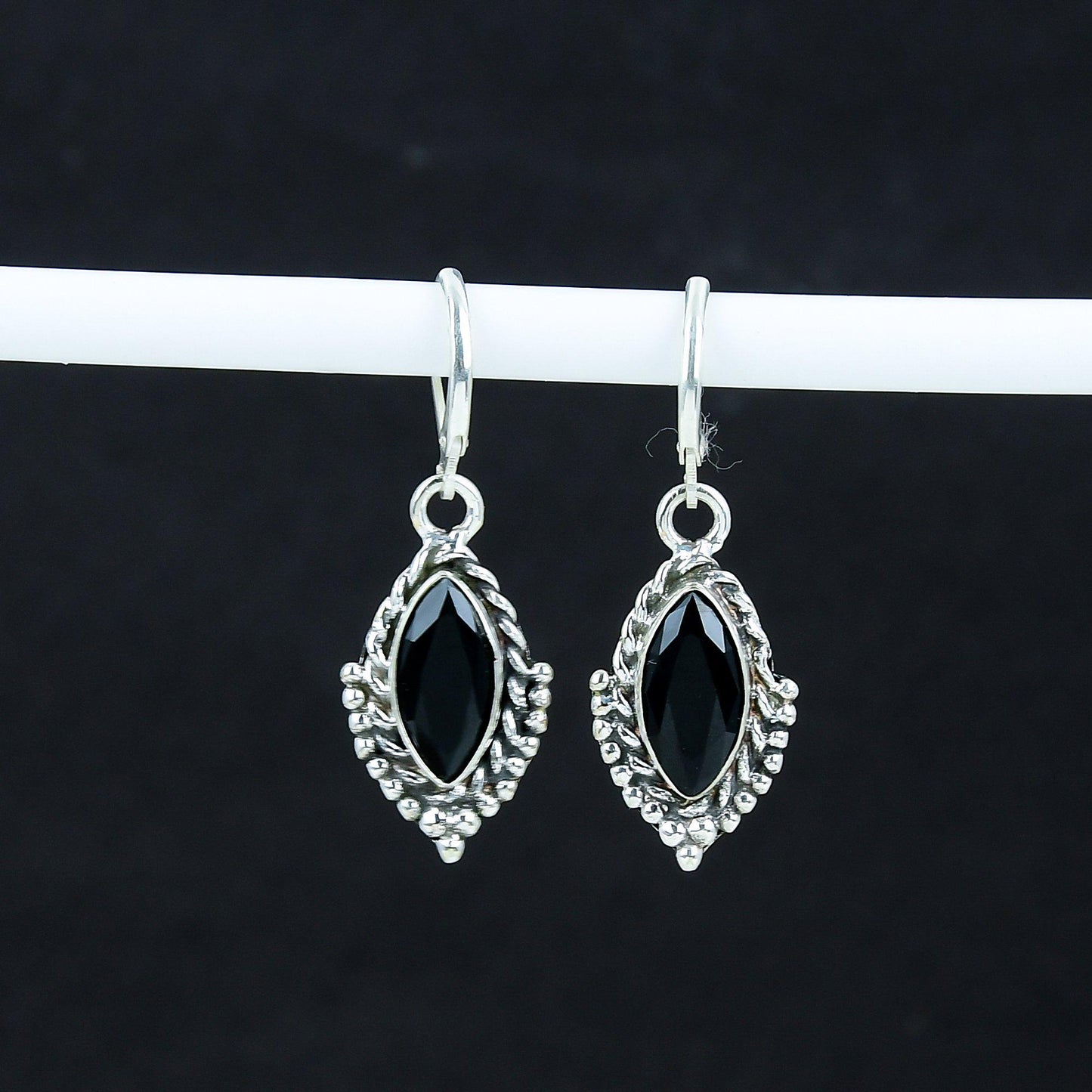 Black Spinel Gemstone Marquise Earrings