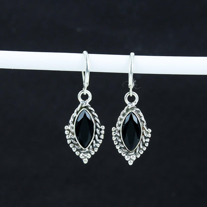 Black Spinel Gemstone Marquise Earrings