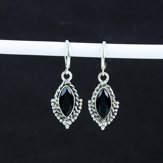 Black Spinel Gemstone Marquise Earrings