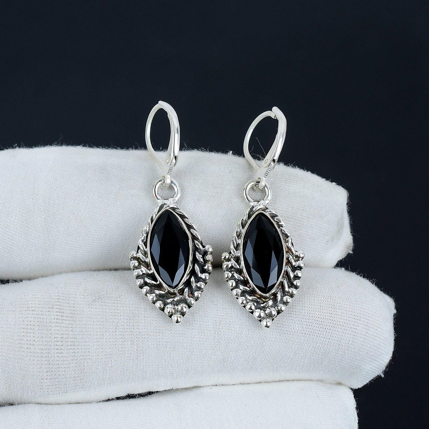 Black Spinel Gemstone Marquise Earrings