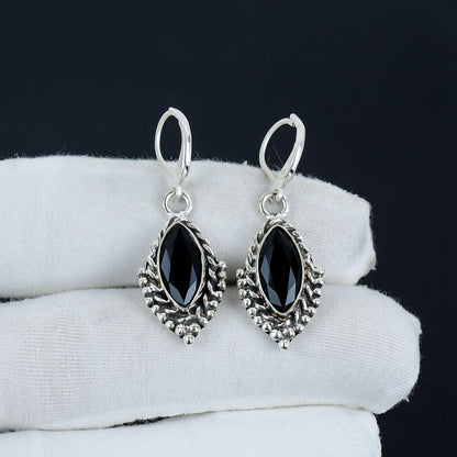 Black Spinel Gemstone Marquise Earrings