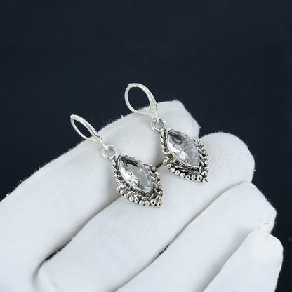 White Topaz Gemstone Marquise Earrings