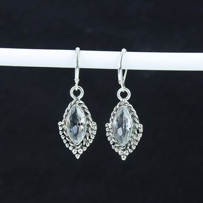 White Topaz Gemstone Marquise Earrings