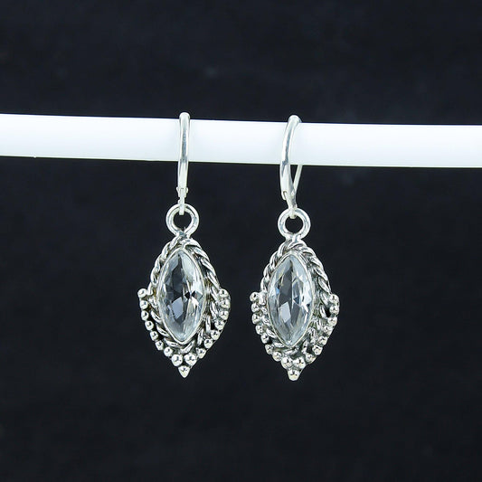 White Topaz Gemstone Marquise Earrings
