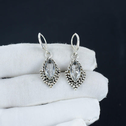 White Topaz Gemstone Marquise Earrings
