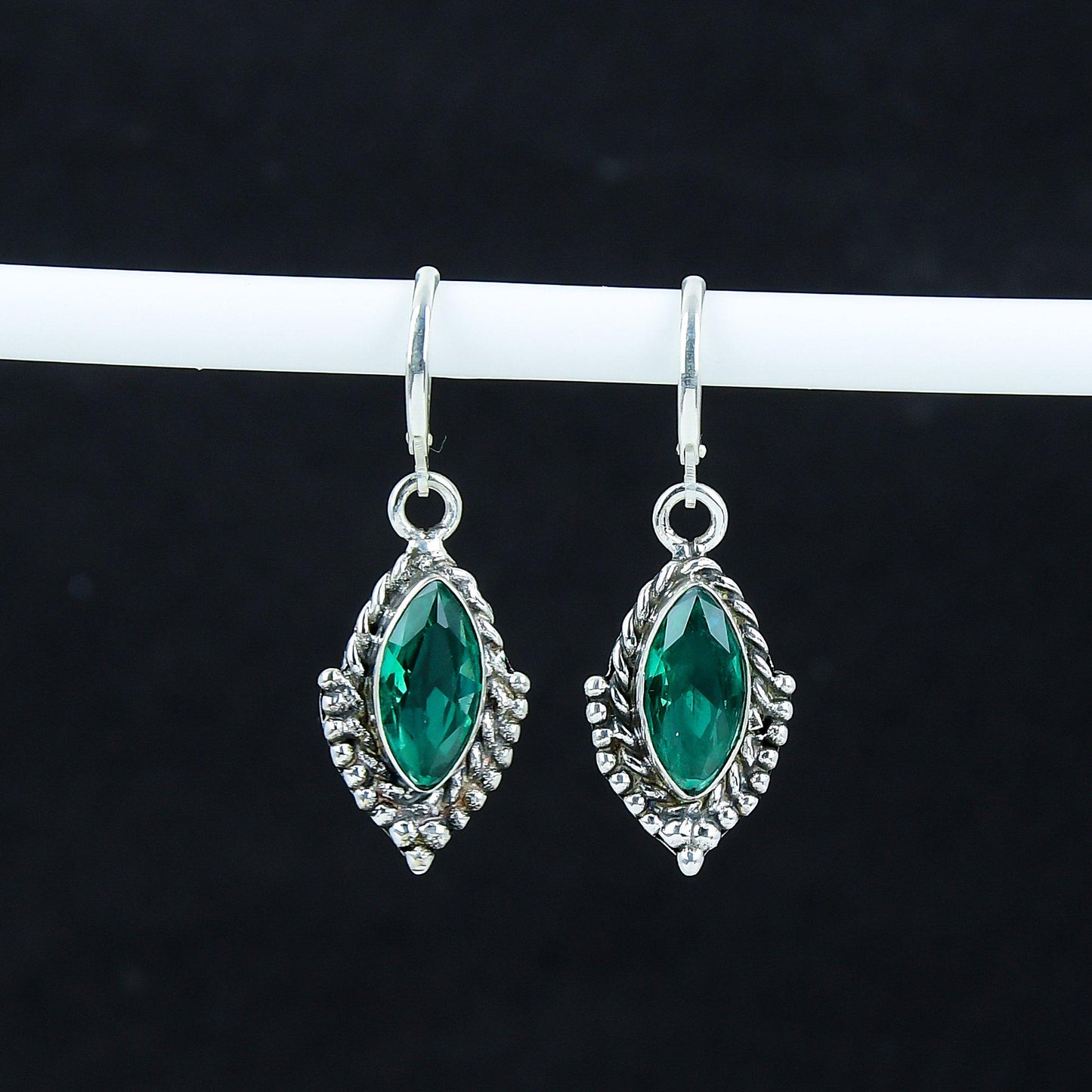 Green Apatite Gemstone Marquise Earrings