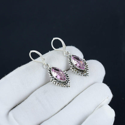 Pink Kunzite Sterling Silver Marquise Earrings