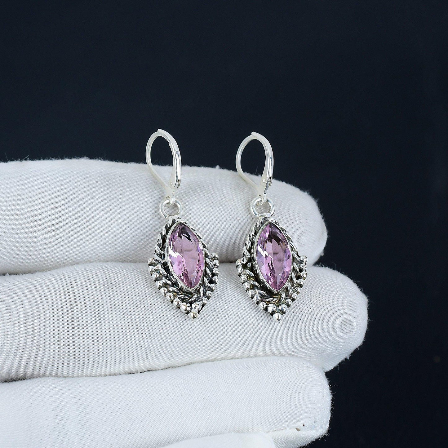 Pink Kunzite Sterling Silver Marquise Earrings