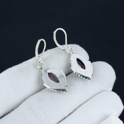 Purple Amethyst Gemstone Sterling Silver Marquise Earrings