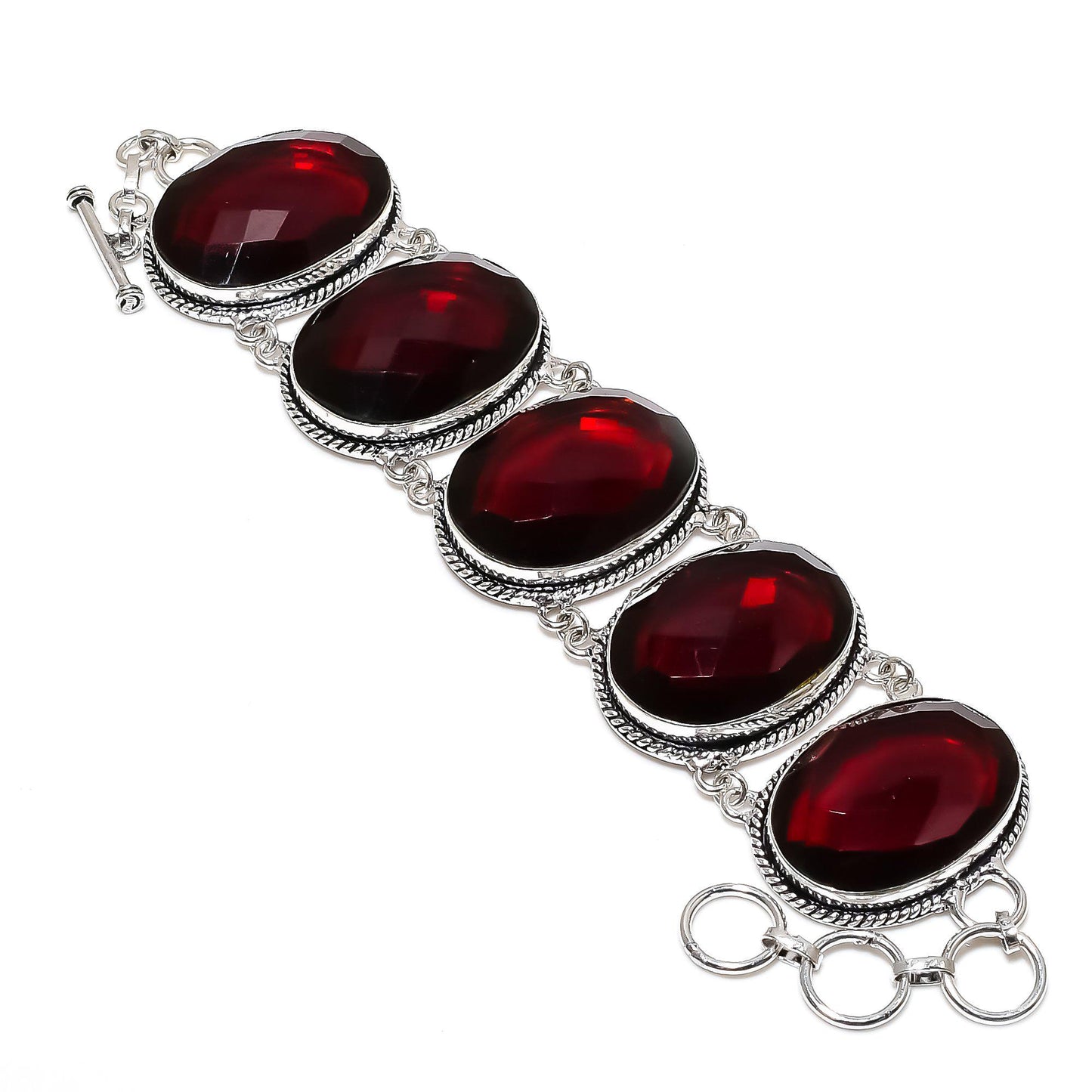 Red Garnet Sterling Silver Bracelet