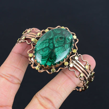 Green Malachite Gemstone Copper Cuff