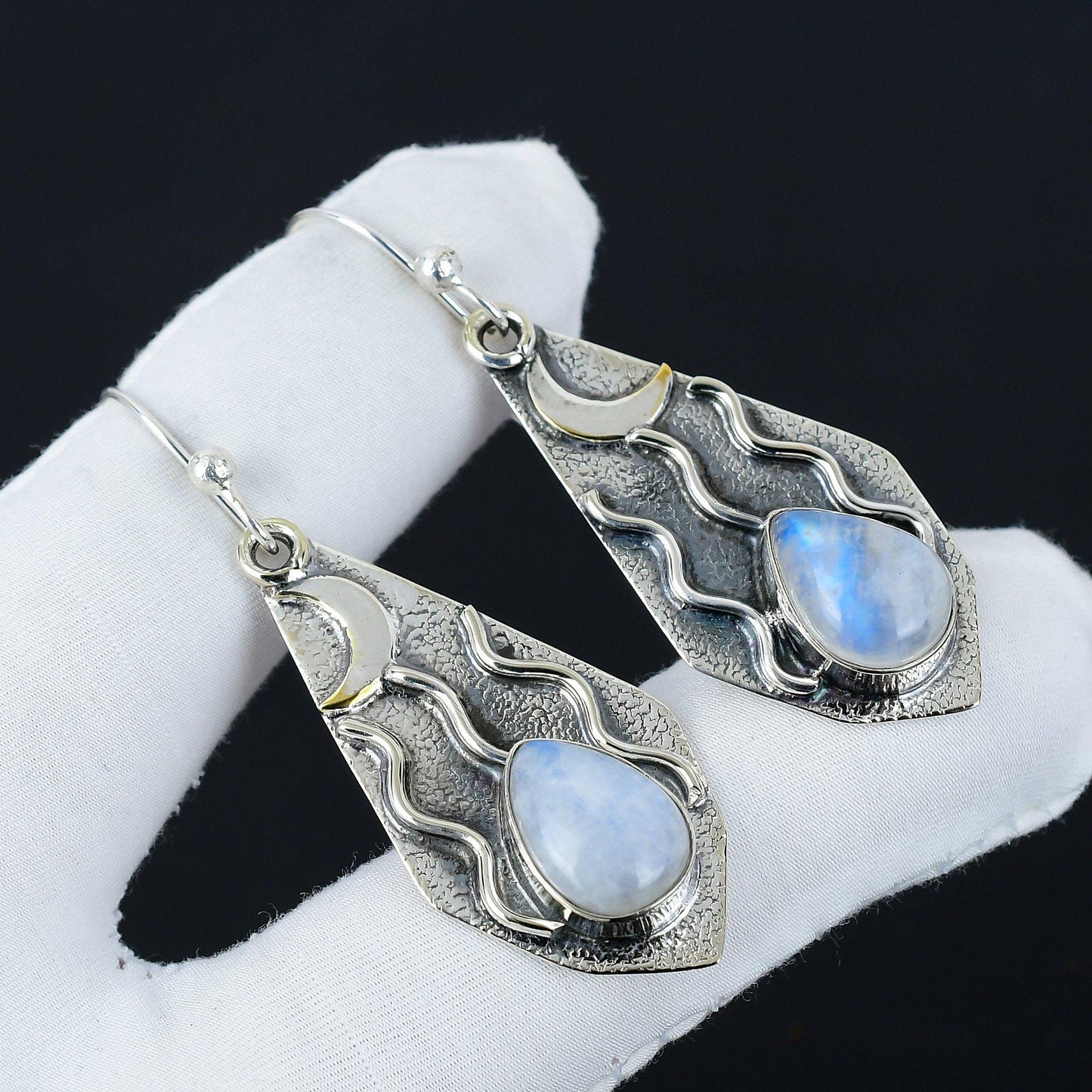 White Moonstone Sterling Silver Earrings