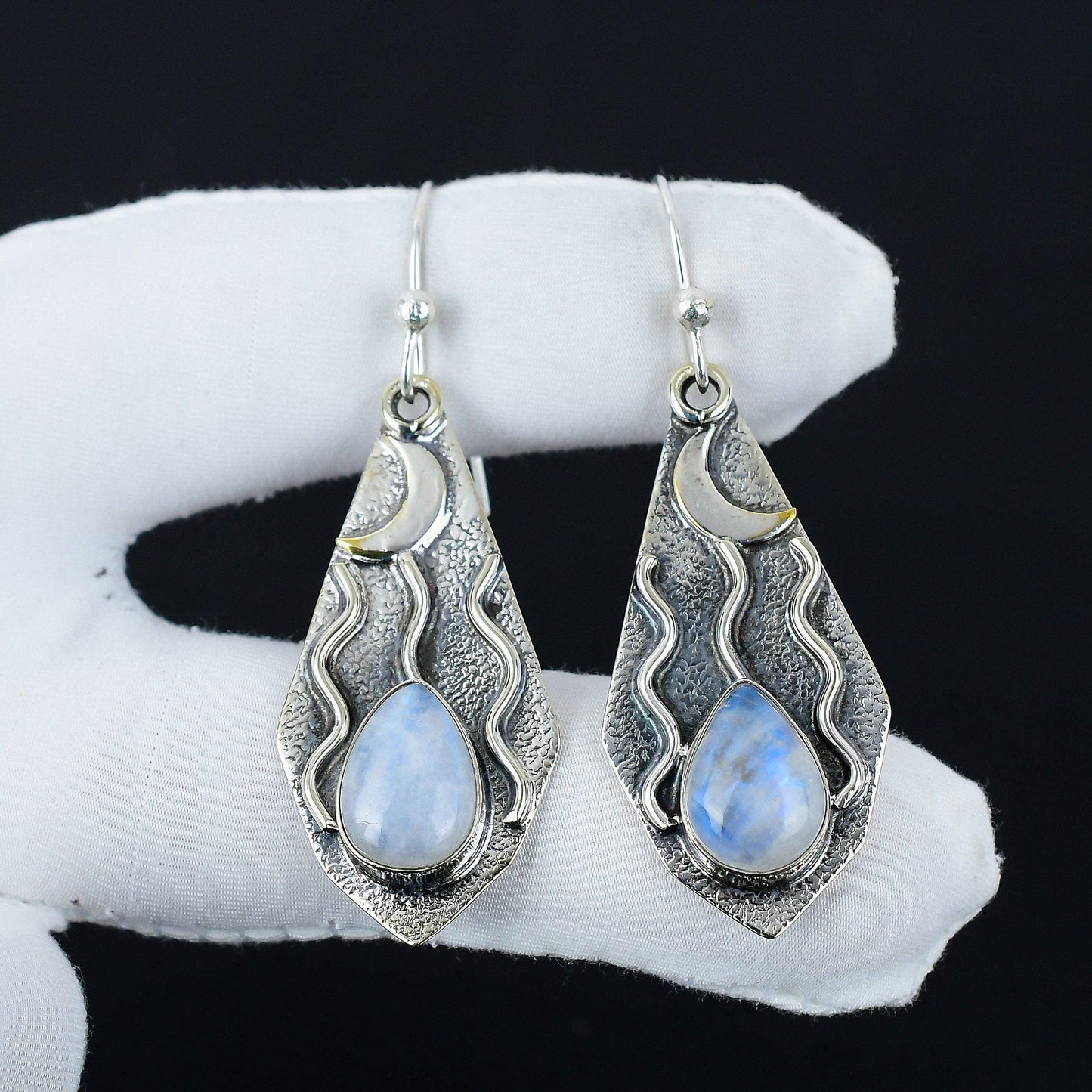 White Moonstone Sterling Silver Earrings