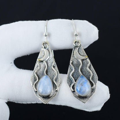White Moonstone Sterling Silver Earrings