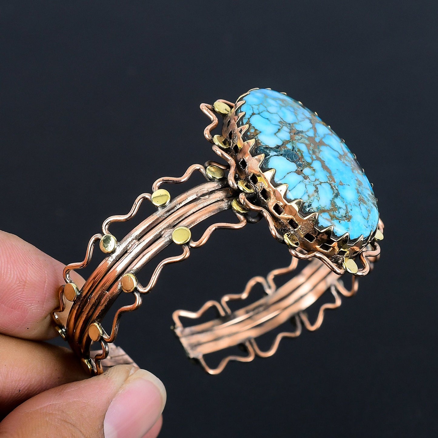 Turquoise Gemstone Copper Wire Wrapped Bangle