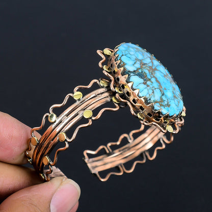 Turquoise Gemstone Copper Wire Wrapped Bangle