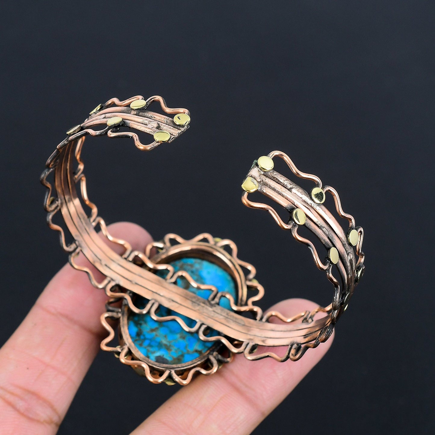 Turquoise Gemstone Copper Wire Wrapped Bangle