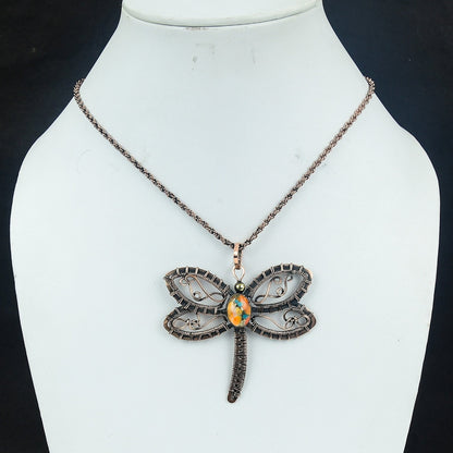 Orange Turquoise Dragonfly Gemstone Pendant