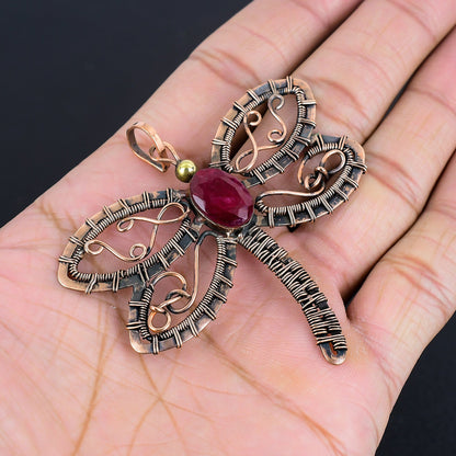 Ruby Gemstone Dragonfly Pendant
