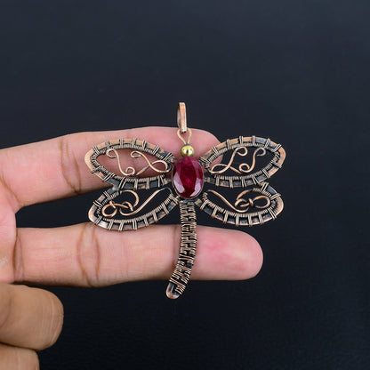 Ruby Gemstone Dragonfly Pendant