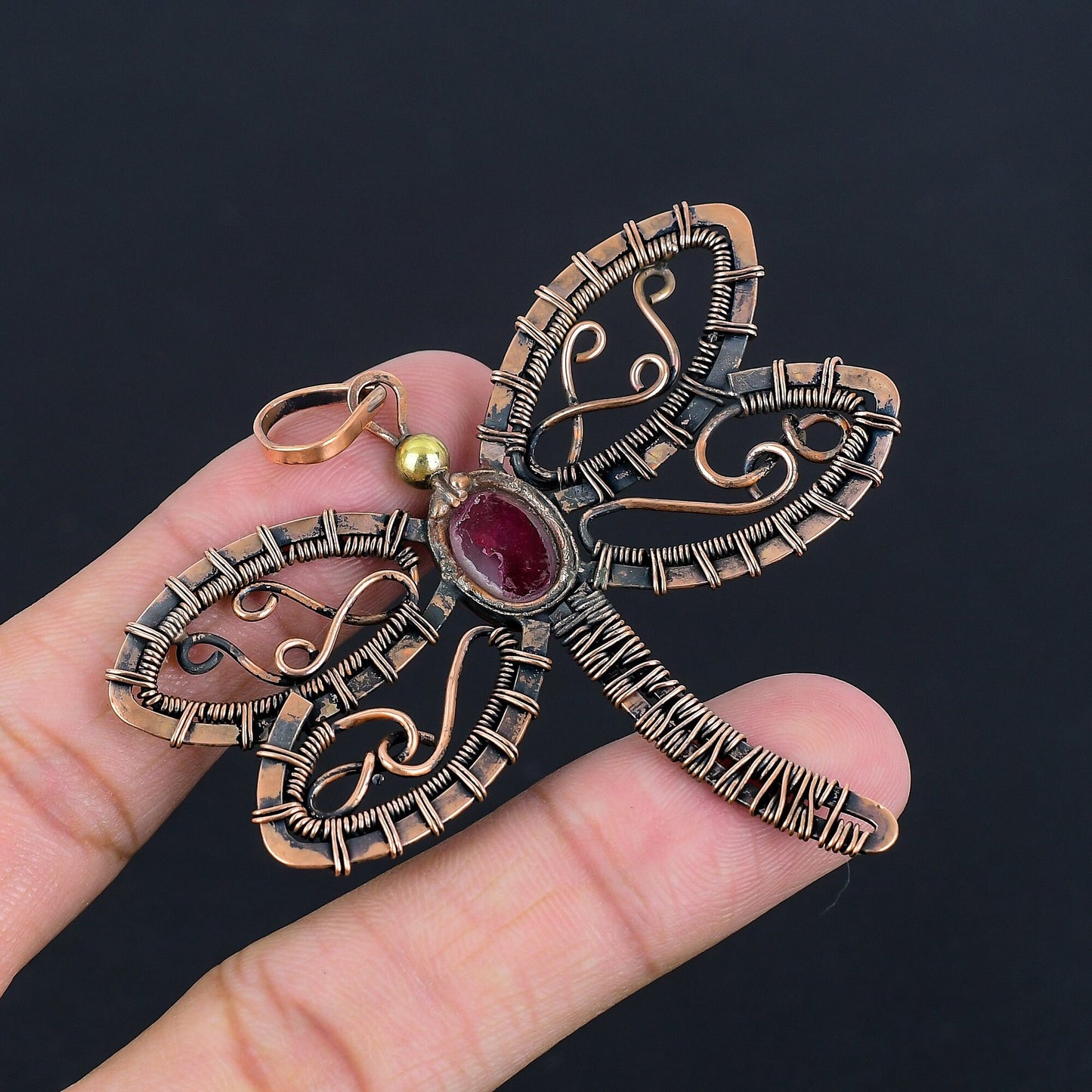 Ruby Gemstone Dragonfly Pendant
