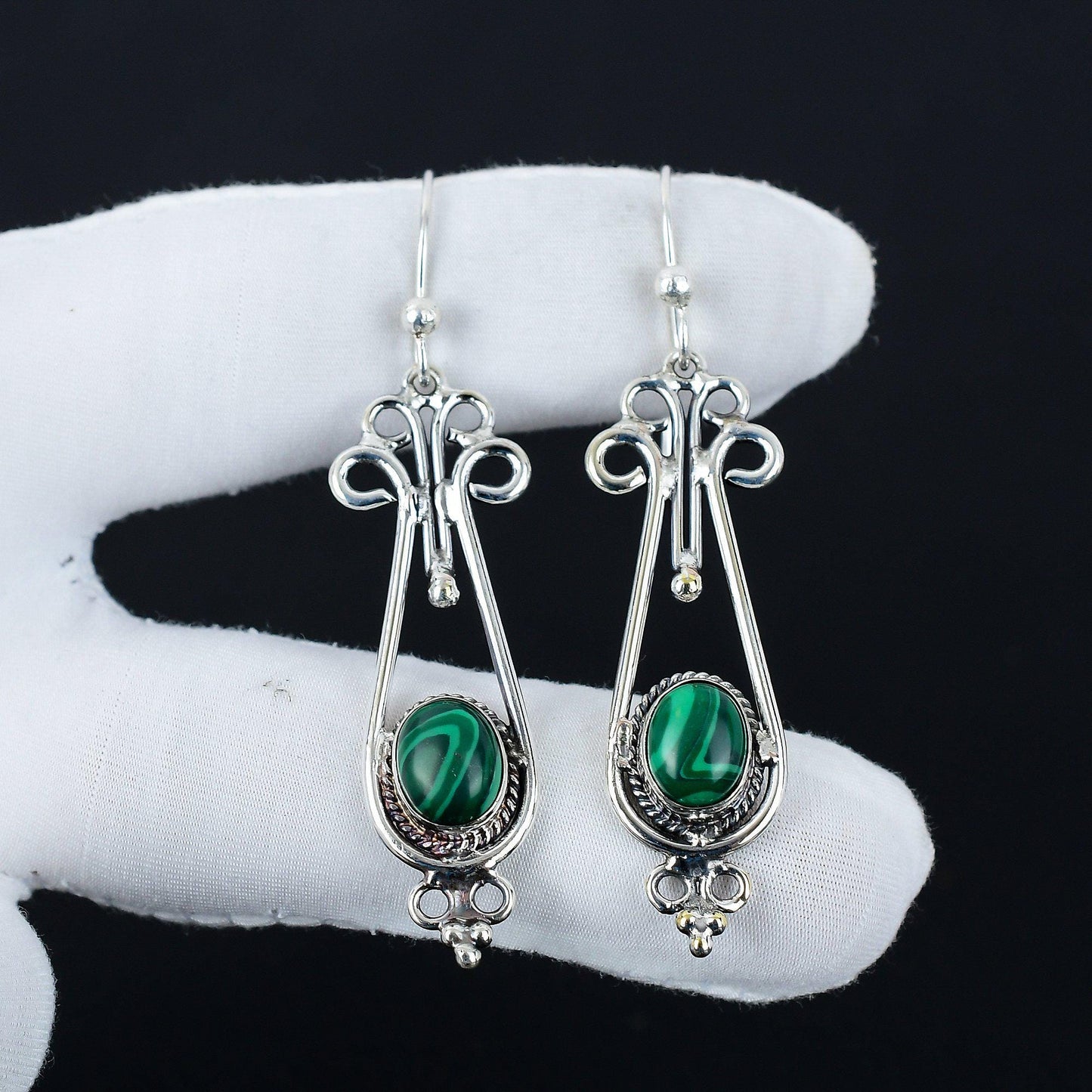 Green Malachite Statement Earrings