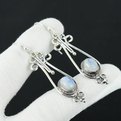 Blue Flash Moonstone Silver Earrings