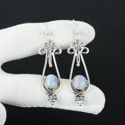 Blue Flash Moonstone Silver Earrings