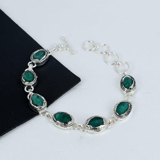 Emerald Green Gemstone Sterling Silver Bracelet
