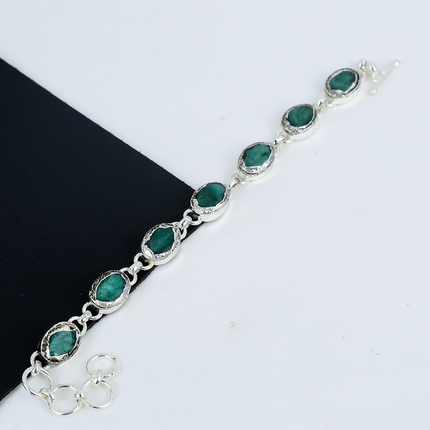 Emerald Green Gemstone Sterling Silver Bracelet