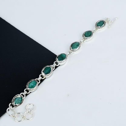 Emerald Green Gemstone Sterling Silver Bracelet