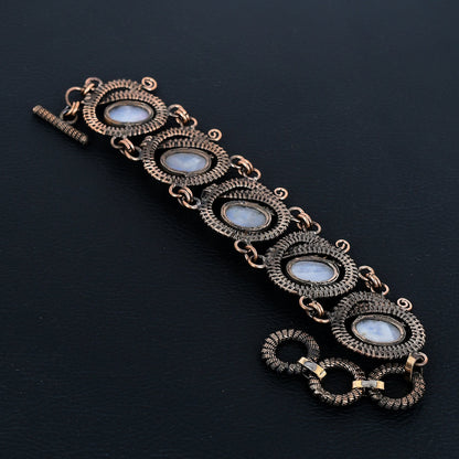 Rainbow Moonstone Gemstone Copper Wrapped Bracelet