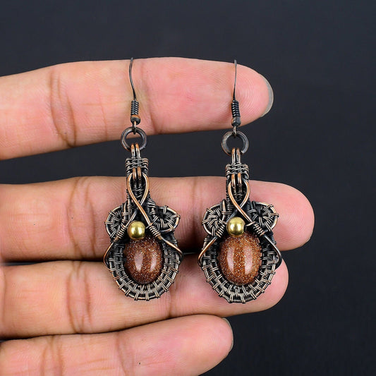 Copper Sunstone Gemstone Earrings