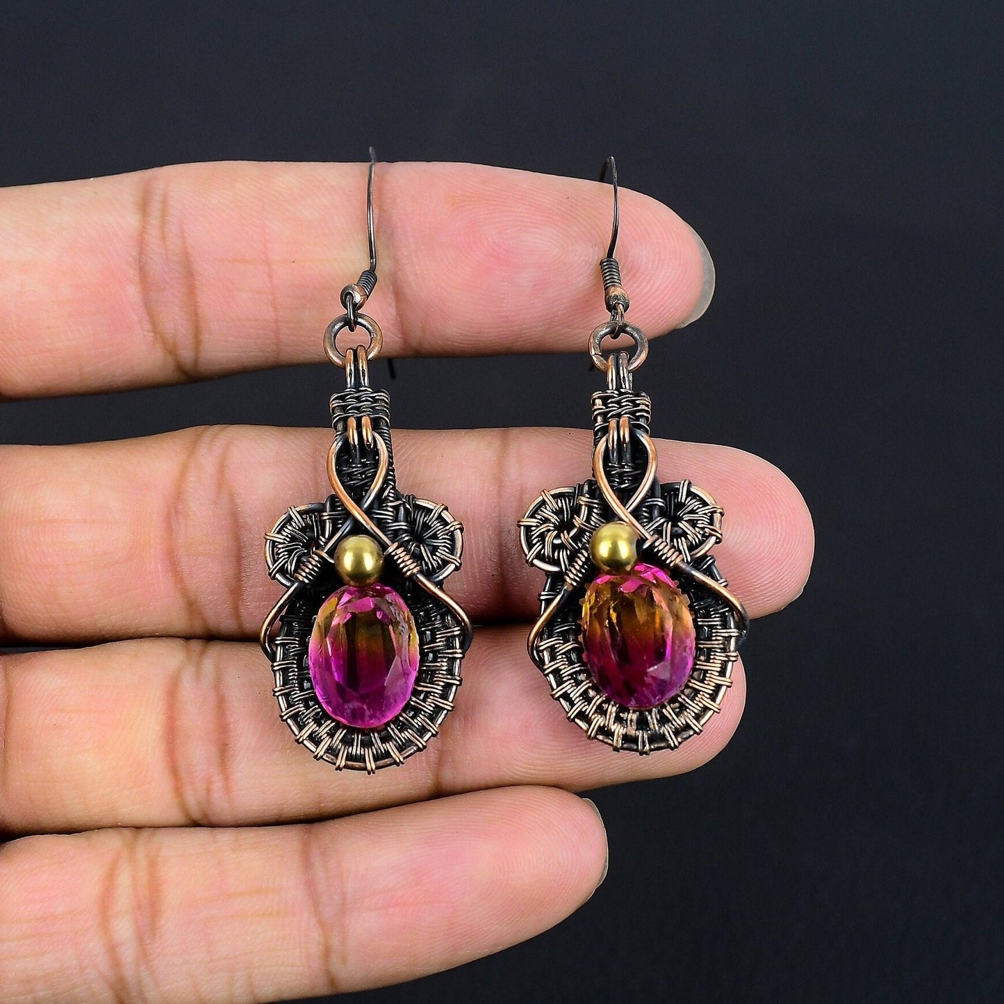 Bi-Color Tourmaline Gemstone Earrings