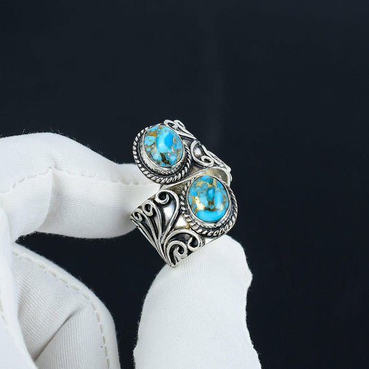 Blue Copper Turquoise Sterling Silver Boho Ring