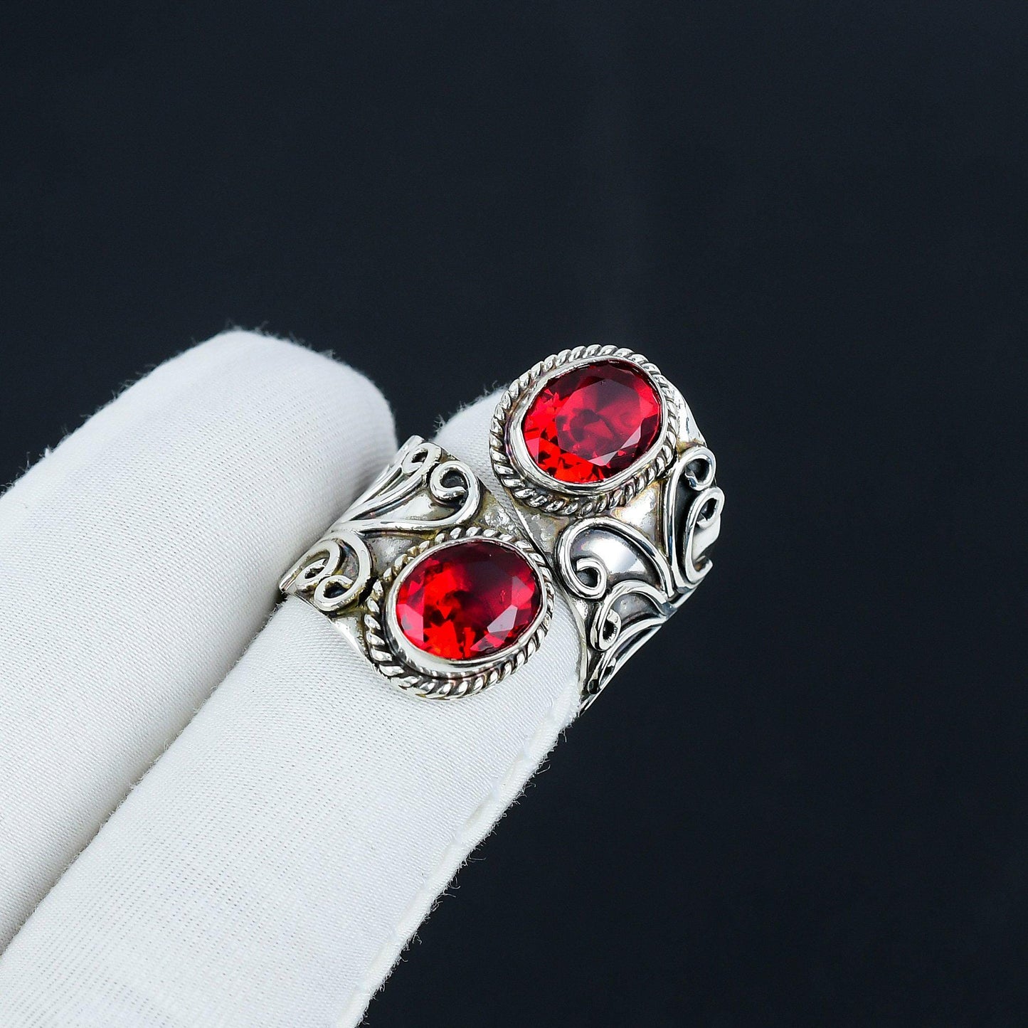 Red Garnet Gemstone Silver Ring