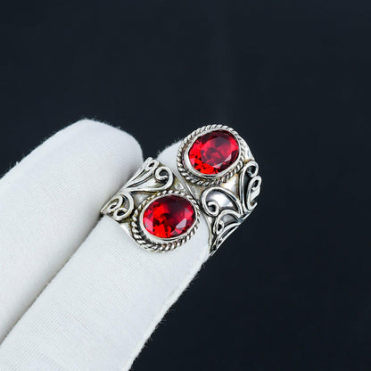 Red Garnet Gemstone Silver Ring