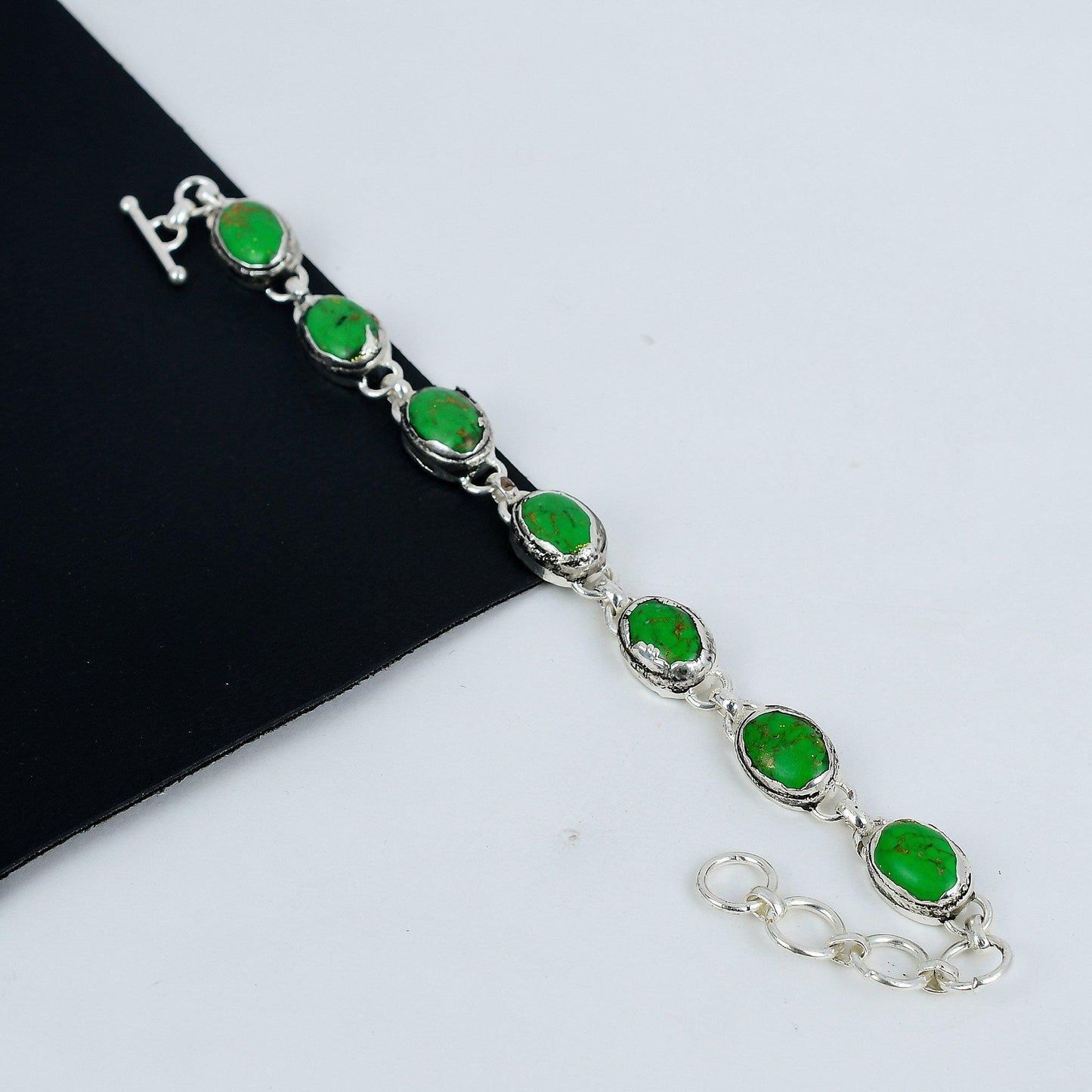 Green Copper Turquoise Silver Bracelet