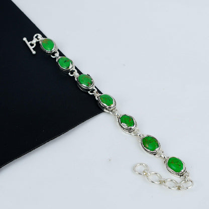 Green Copper Turquoise Silver Bracelet
