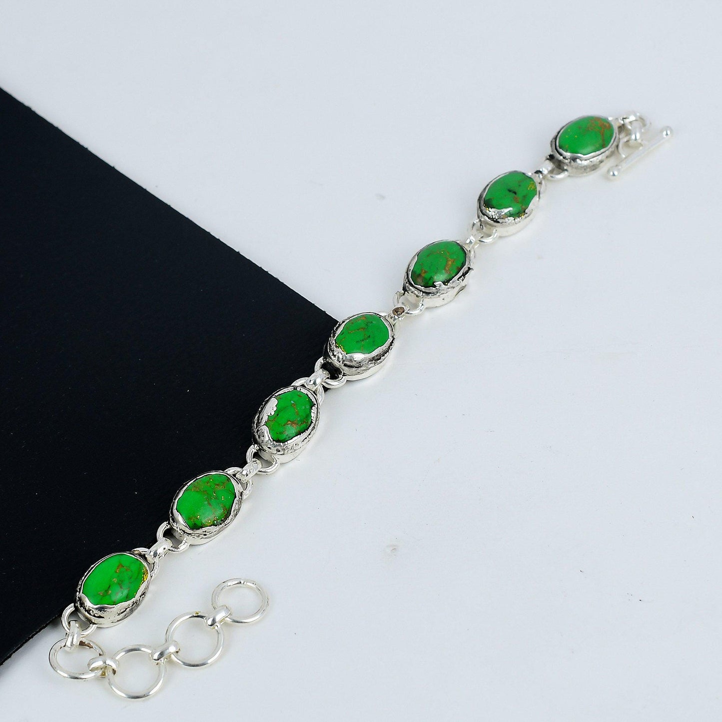 Green Copper Turquoise Silver Bracelet
