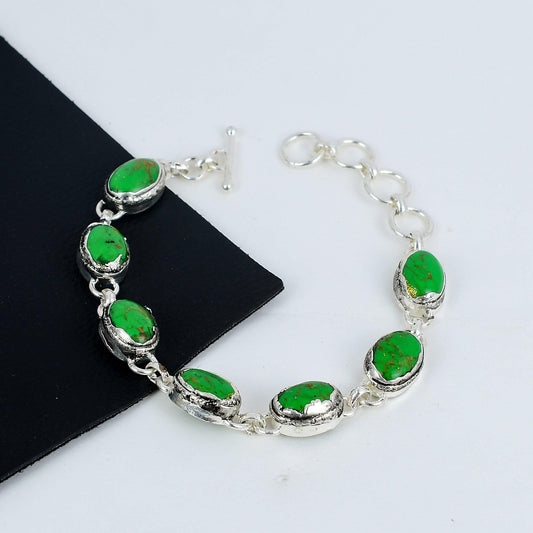 Green Copper Turquoise Silver Bracelet