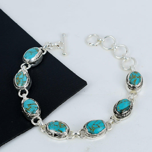 Blue Copper Turquoise Gemstone Bracelet
