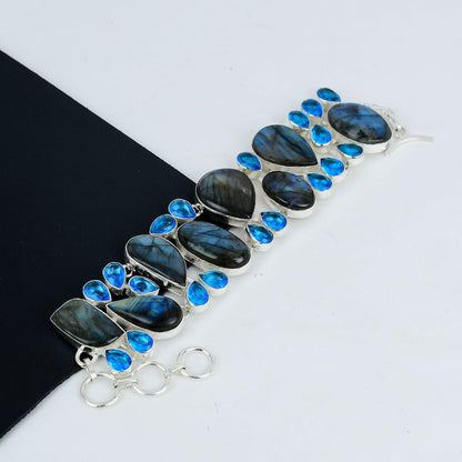 Blue Topaz & Labradorite Sterling Silver Bracelet