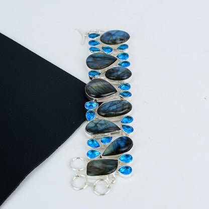 Blue Topaz & Labradorite Sterling Silver Bracelet